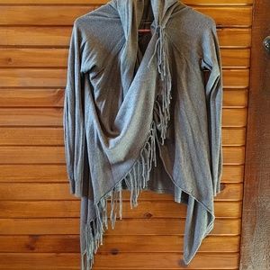 Fringe, Cowl neck, cross button cardigan